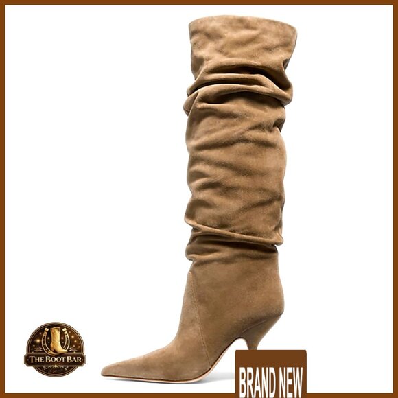 Shoes - Knee High Boots Wide Calf Slouchy Tall Kitten Heel Pointed Toe Side Zipper